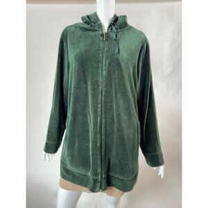 Vintage Green Velour Hoodie Jacket With Full Zip & Pockets Womens Loungewear Siz